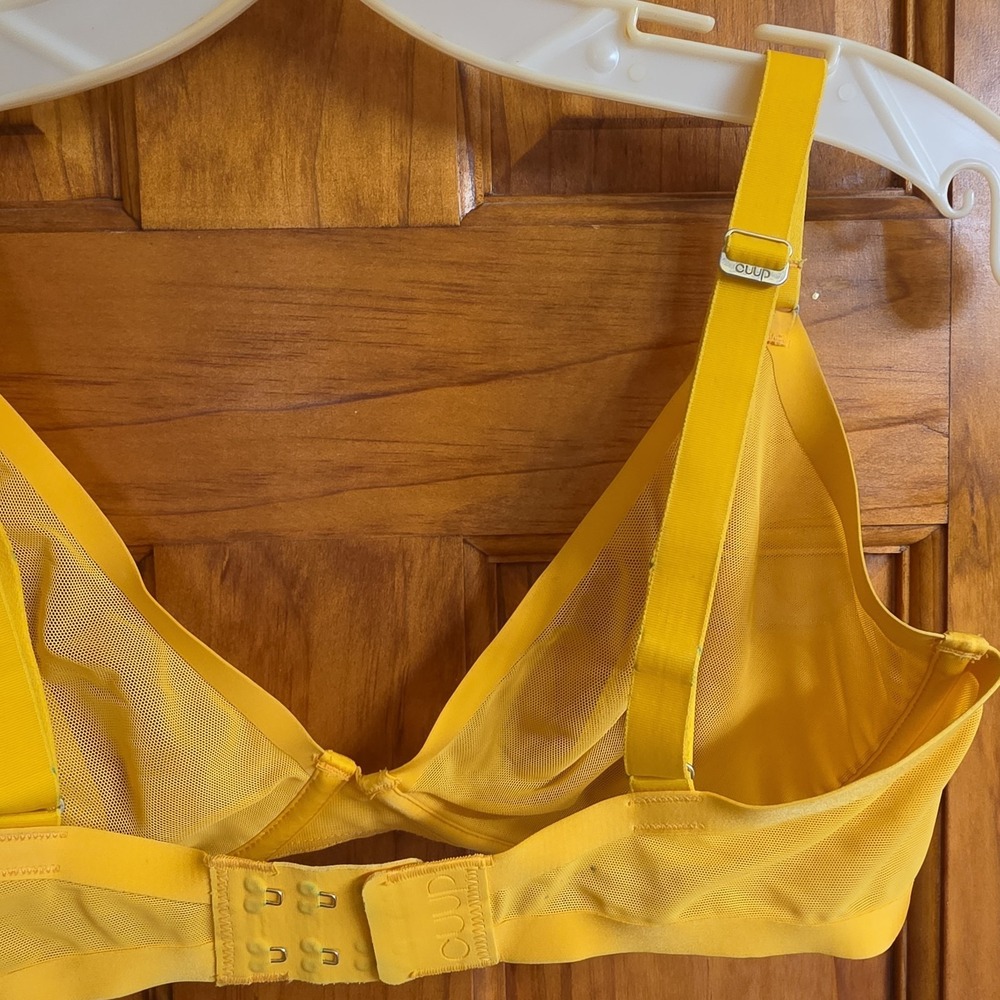 CUUP 32F The Plunge Bra Women Yellow Sheer Power Mesh Underwire Unlined Support - Picture 8 of 9